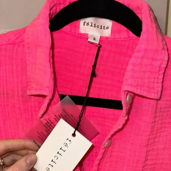 Felicite Boyfriend Maxi Dress Gauze Hot Pink Small NWT